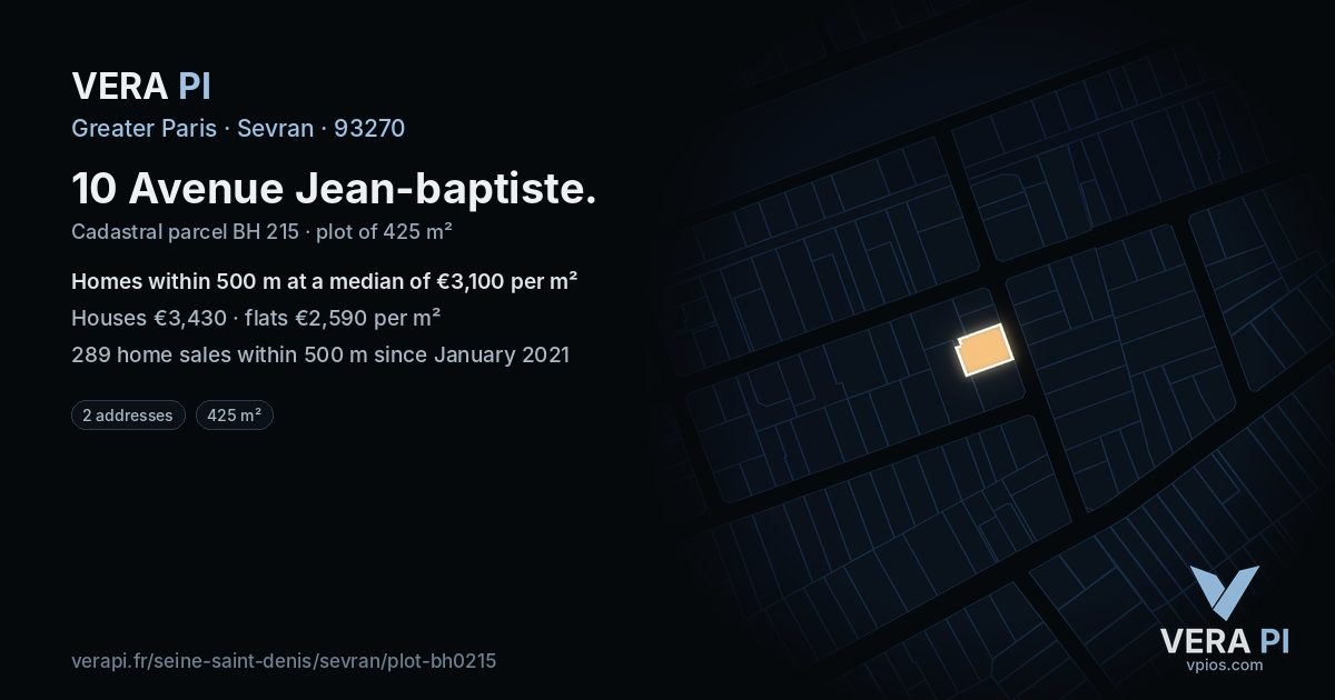10 Avenue Jean-baptiste, Sevran at night – the plot lit, the parcels around coloured by the prices near them