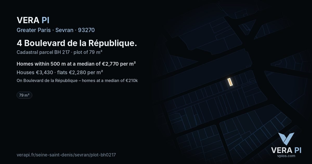 4 Boulevard de la République, Sevran at night – the plot lit, the parcels around coloured by the prices near them