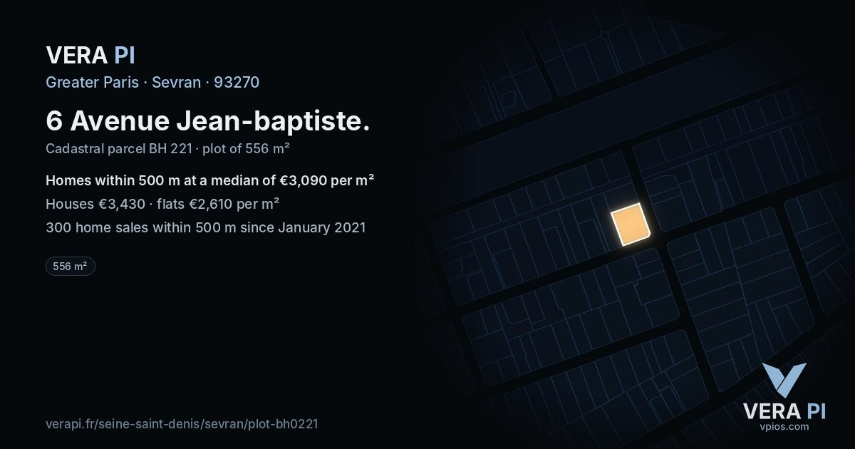 6 Avenue Jean-baptiste, Sevran at night – the plot lit, the parcels around coloured by the prices near them