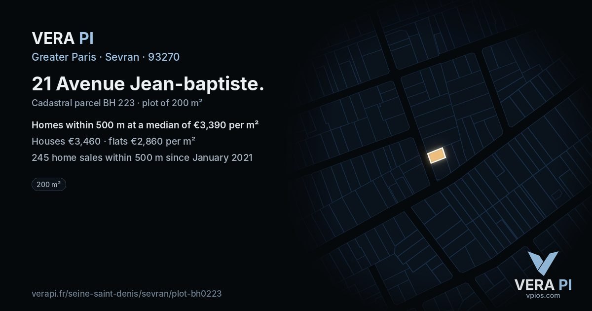 21 Avenue Jean-baptiste, Sevran at night – the plot lit, the parcels around coloured by the prices near them