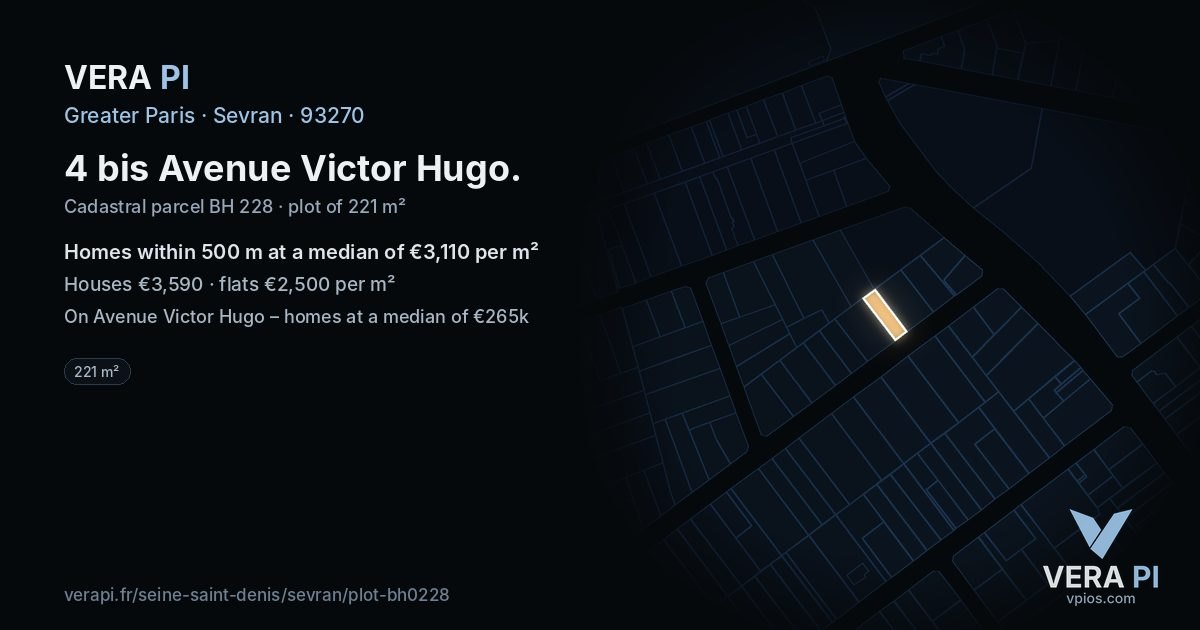 4 bis Avenue Victor Hugo, Sevran at night – the plot lit, the parcels around coloured by the prices near them