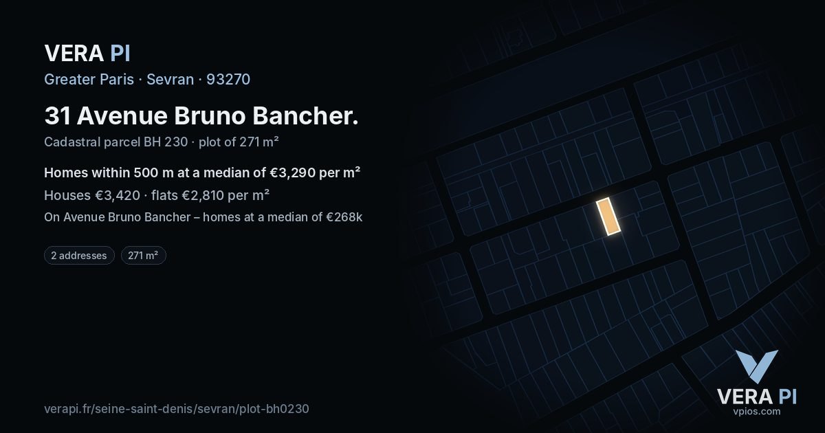 31 Avenue Bruno Bancher, Sevran at night – the plot lit, the parcels around coloured by the prices near them
