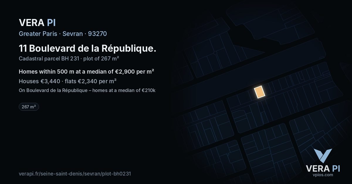 11 Boulevard de la République, Sevran at night – the plot lit, the parcels around coloured by the prices near them
