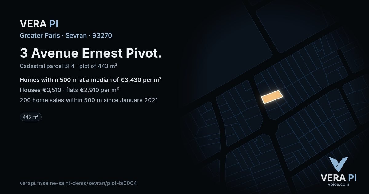 3 Avenue Ernest Pivot, Sevran at night – the plot lit, the parcels around coloured by the prices near them