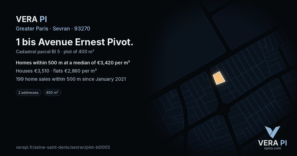 1 bis Avenue Ernest Pivot, Sevran at night – the plot lit, the parcels around coloured by the prices near them