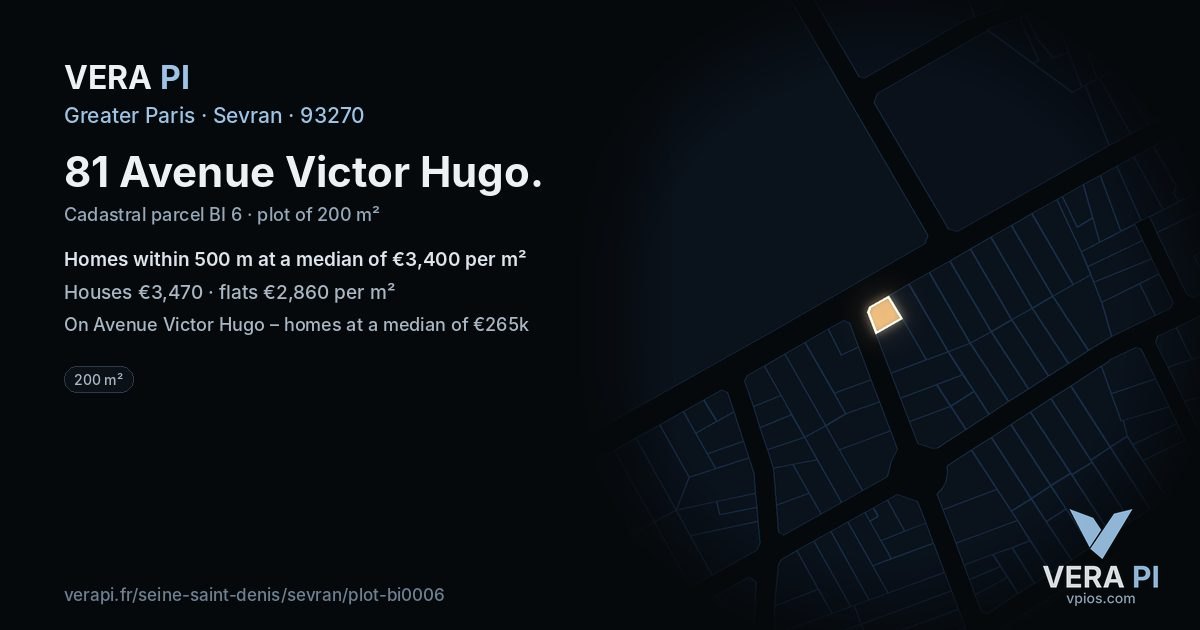 81 Avenue Victor Hugo, Sevran at night – the plot lit, the parcels around coloured by the prices near them