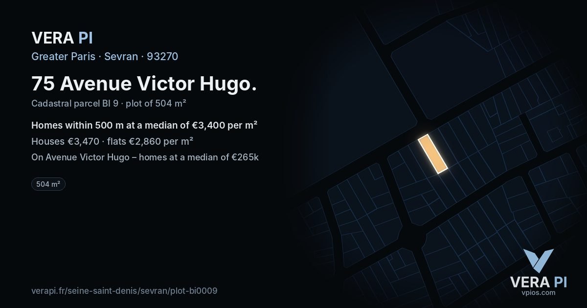 75 Avenue Victor Hugo, Sevran at night – the plot lit, the parcels around coloured by the prices near them