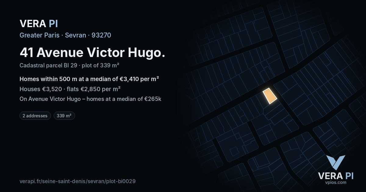 41 Avenue Victor Hugo, Sevran at night – the plot lit, the parcels around coloured by the prices near them