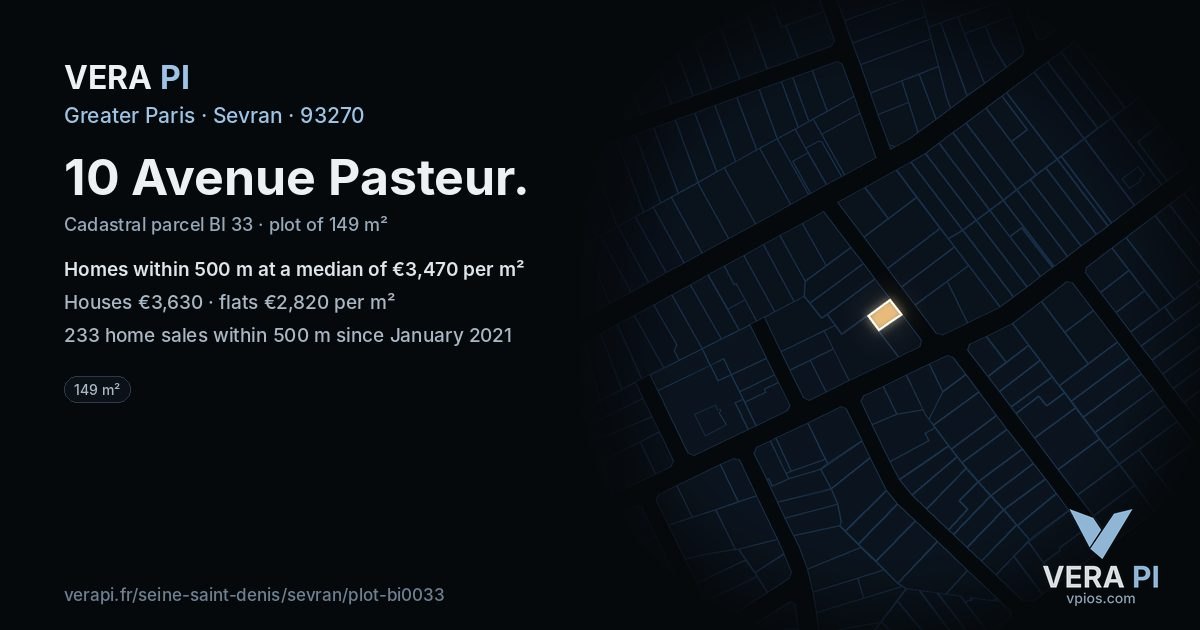 10 Avenue Pasteur, Sevran at night – the plot lit, the parcels around coloured by the prices near them