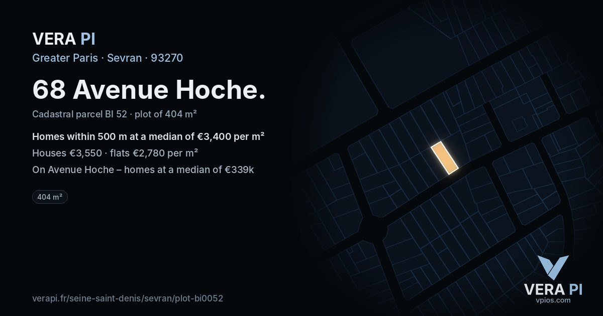 68 Avenue Hoche, Sevran at night – the plot lit, the parcels around coloured by the prices near them