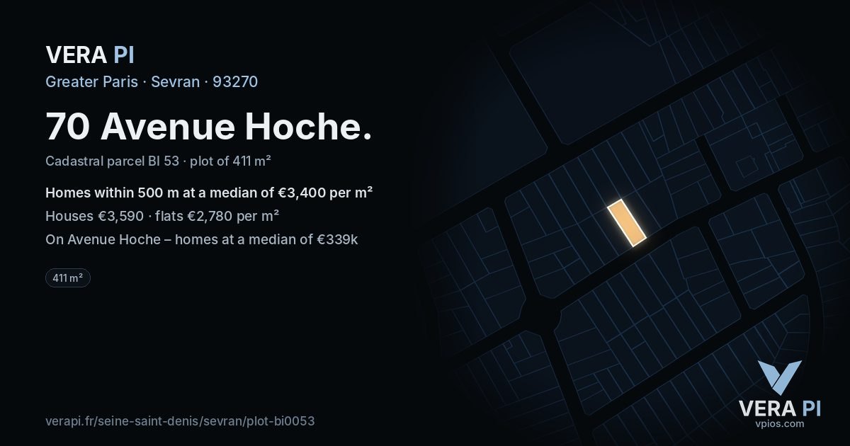 70 Avenue Hoche, Sevran at night – the plot lit, the parcels around coloured by the prices near them
