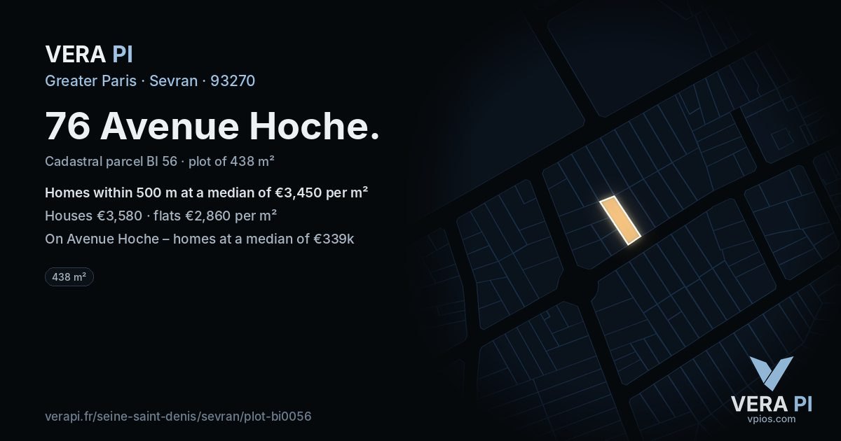 76 Avenue Hoche, Sevran at night – the plot lit, the parcels around coloured by the prices near them