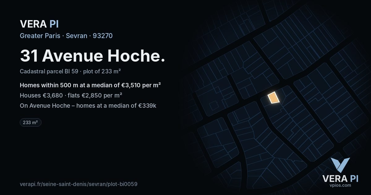 31 Avenue Hoche, Sevran at night – the plot lit, the parcels around coloured by the prices near them