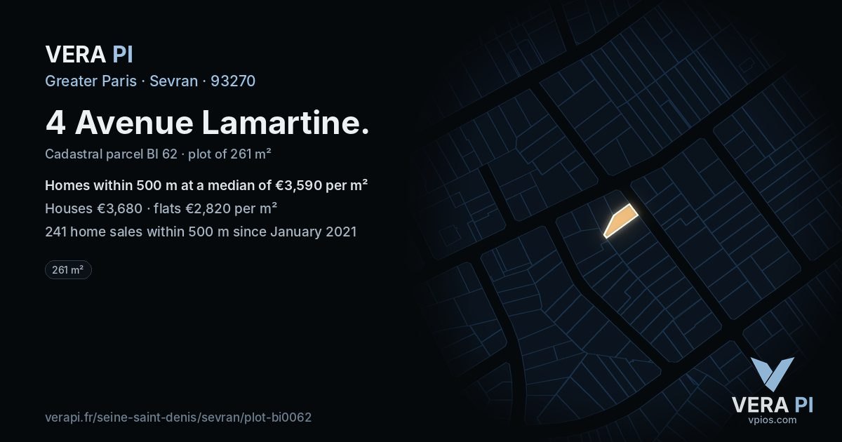 4 Avenue Lamartine, Sevran at night – the plot lit, the parcels around coloured by the prices near them
