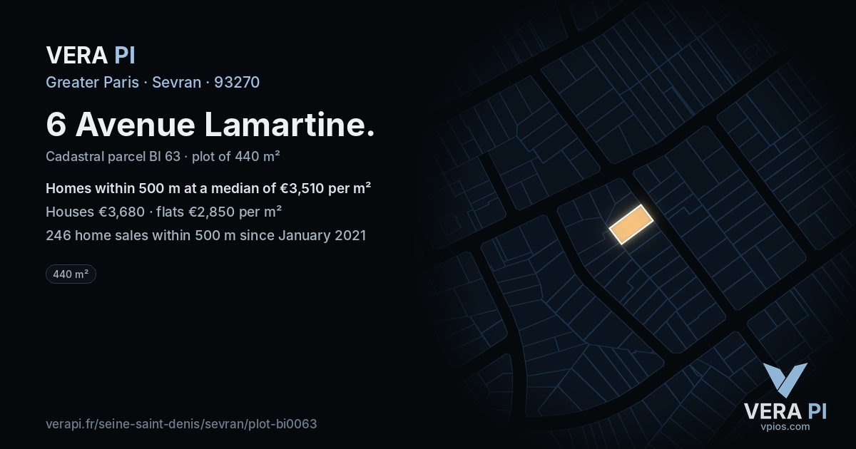 6 Avenue Lamartine, Sevran at night – the plot lit, the parcels around coloured by the prices near them