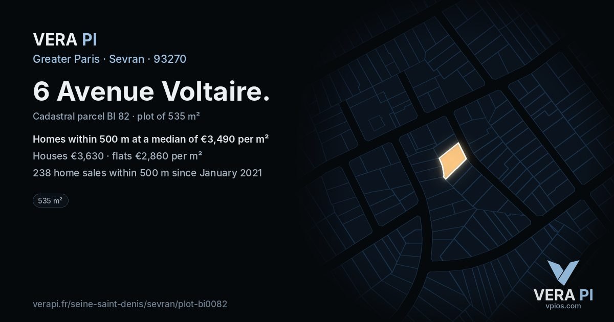 6 Avenue Voltaire, Sevran at night – the plot lit, the parcels around coloured by the prices near them