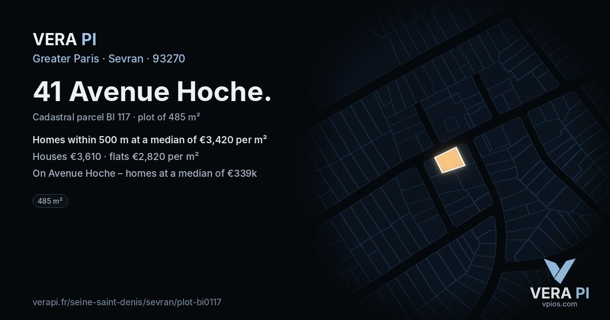 41 Avenue Hoche, Sevran at night – the plot lit, the parcels around coloured by the prices near them
