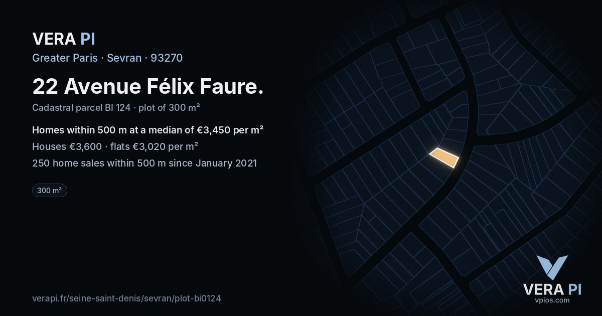 22 Avenue Félix Faure, Sevran at night – the plot lit, the parcels around coloured by the prices near them