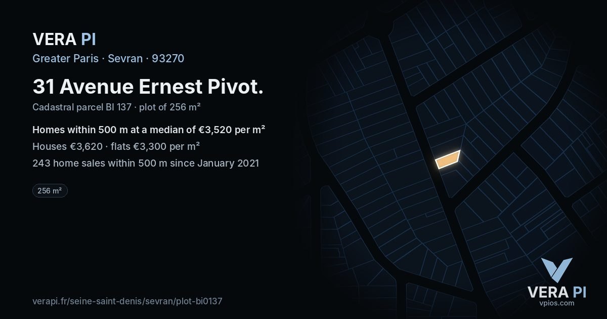 31 Avenue Ernest Pivot, Sevran at night – the plot lit, the parcels around coloured by the prices near them