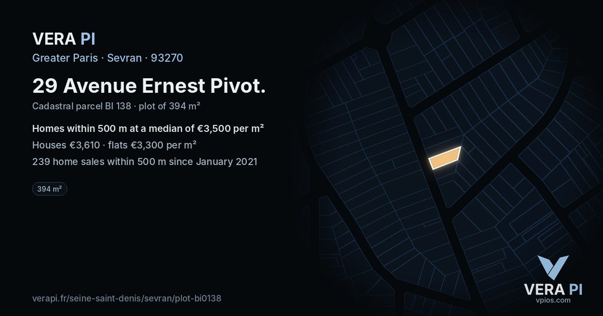 29 Avenue Ernest Pivot, Sevran at night – the plot lit, the parcels around coloured by the prices near them