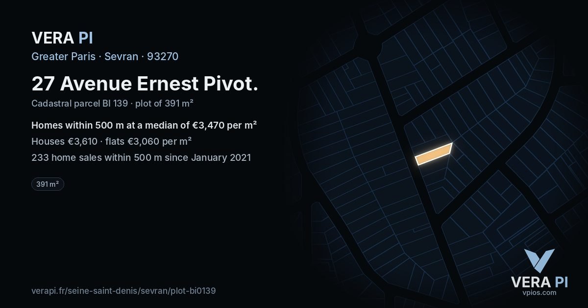 27 Avenue Ernest Pivot, Sevran at night – the plot lit, the parcels around coloured by the prices near them