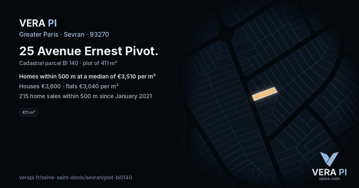 25 Avenue Ernest Pivot, Sevran at night – the plot lit, the parcels around coloured by the prices near them