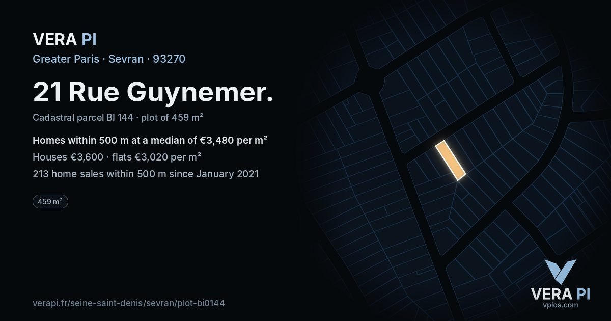 21 Rue Guynemer, Sevran at night – the plot lit, the parcels around coloured by the prices near them