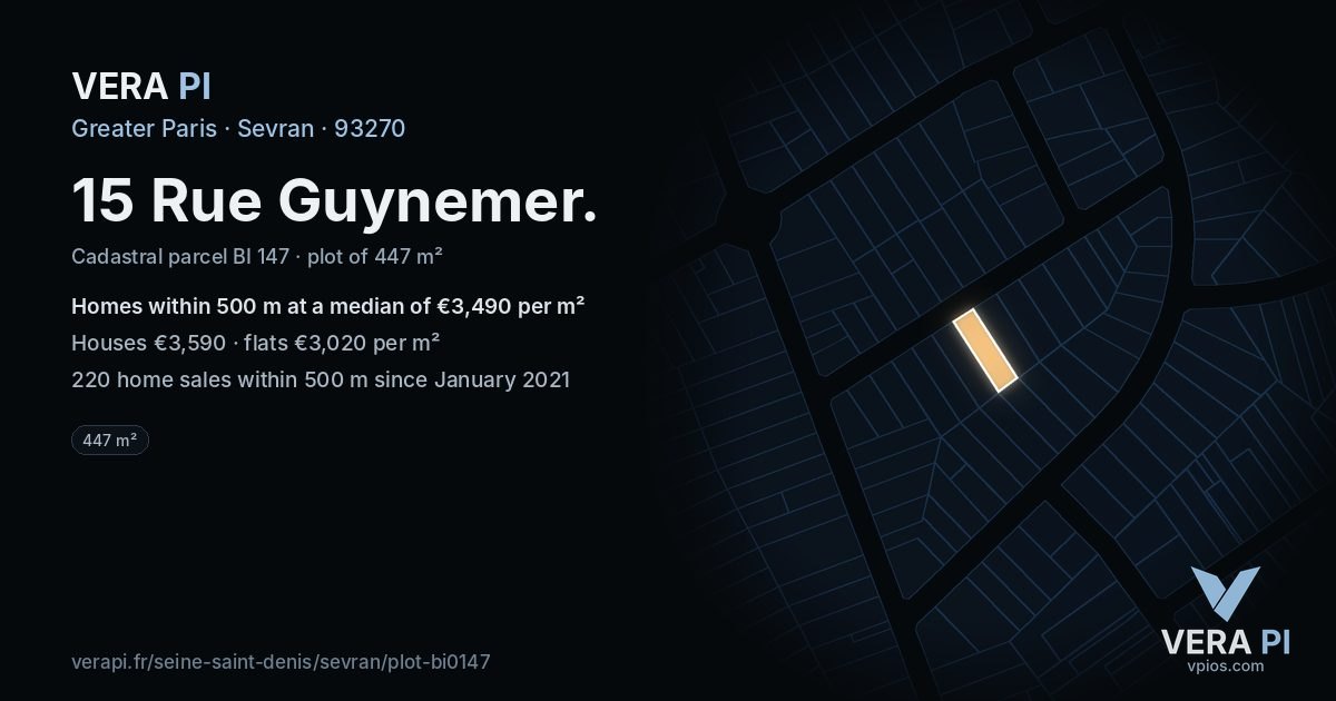 15 Rue Guynemer, Sevran at night – the plot lit, the parcels around coloured by the prices near them