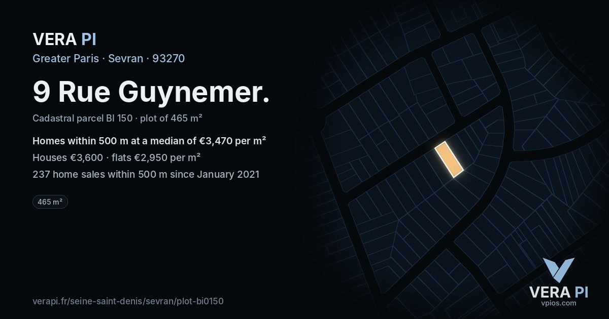 9 Rue Guynemer, Sevran at night – the plot lit, the parcels around coloured by the prices near them