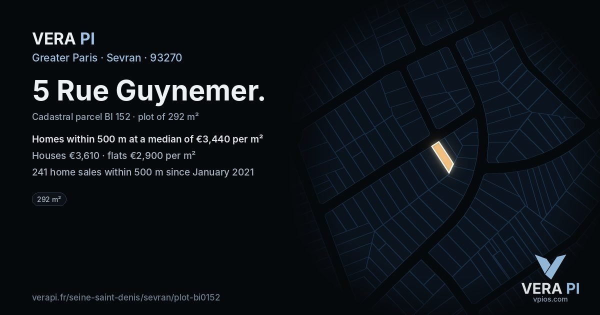 5 Rue Guynemer, Sevran at night – the plot lit, the parcels around coloured by the prices near them