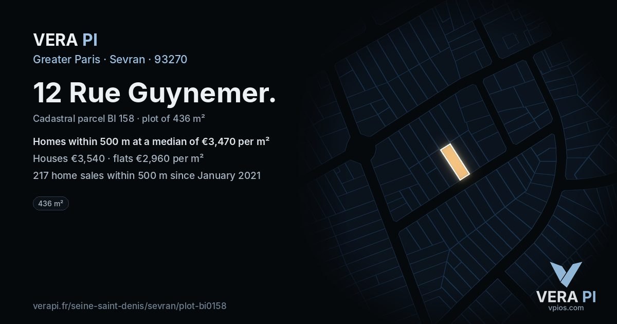 12 Rue Guynemer, Sevran at night – the plot lit, the parcels around coloured by the prices near them