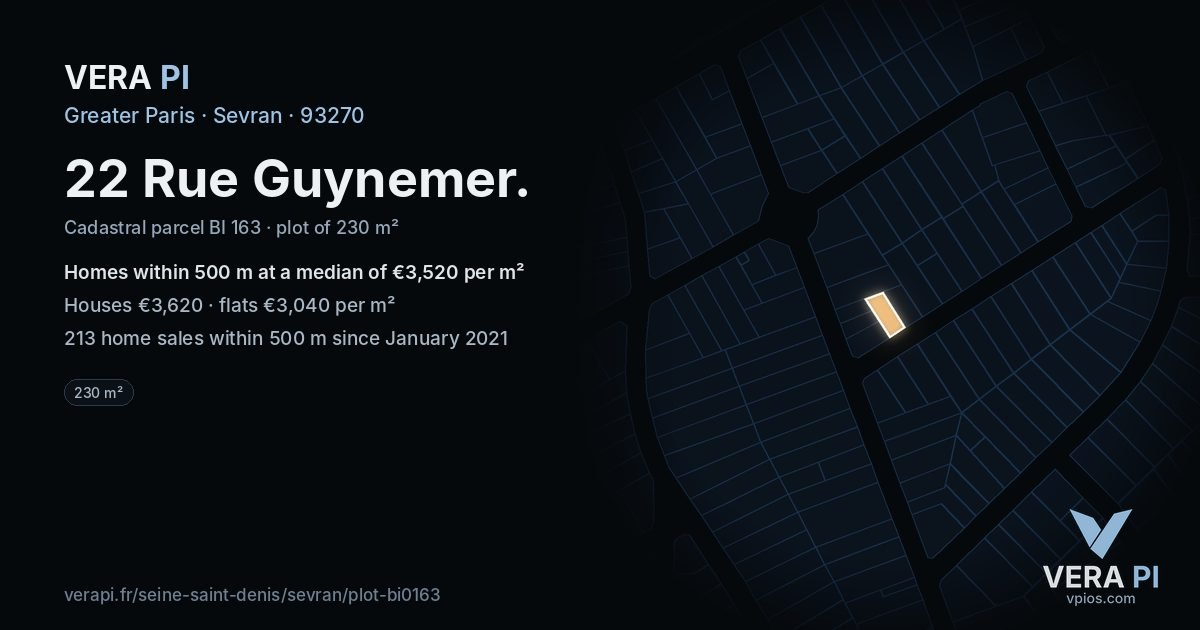 22 Rue Guynemer, Sevran at night – the plot lit, the parcels around coloured by the prices near them