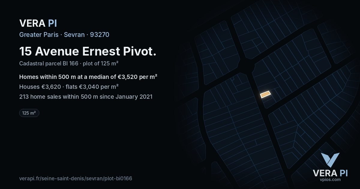 15 Avenue Ernest Pivot, Sevran at night – the plot lit, the parcels around coloured by the prices near them