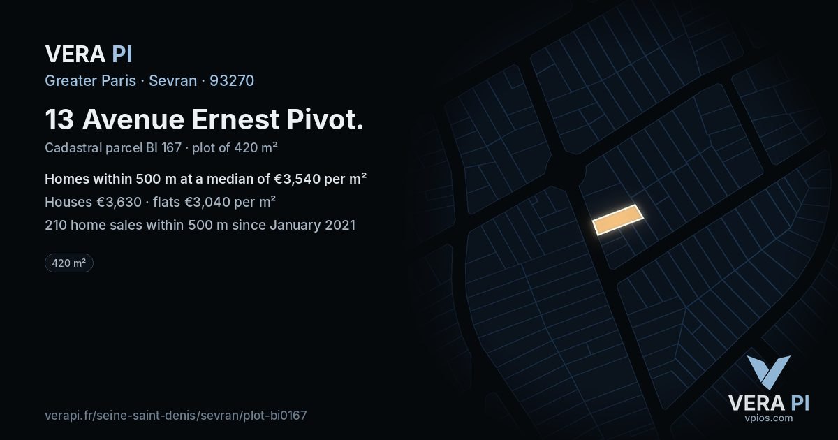 13 Avenue Ernest Pivot, Sevran at night – the plot lit, the parcels around coloured by the prices near them