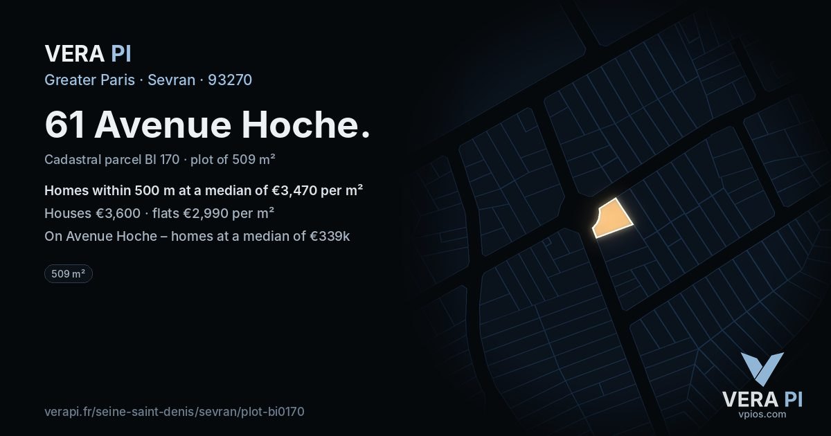 61 Avenue Hoche, Sevran at night – the plot lit, the parcels around coloured by the prices near them