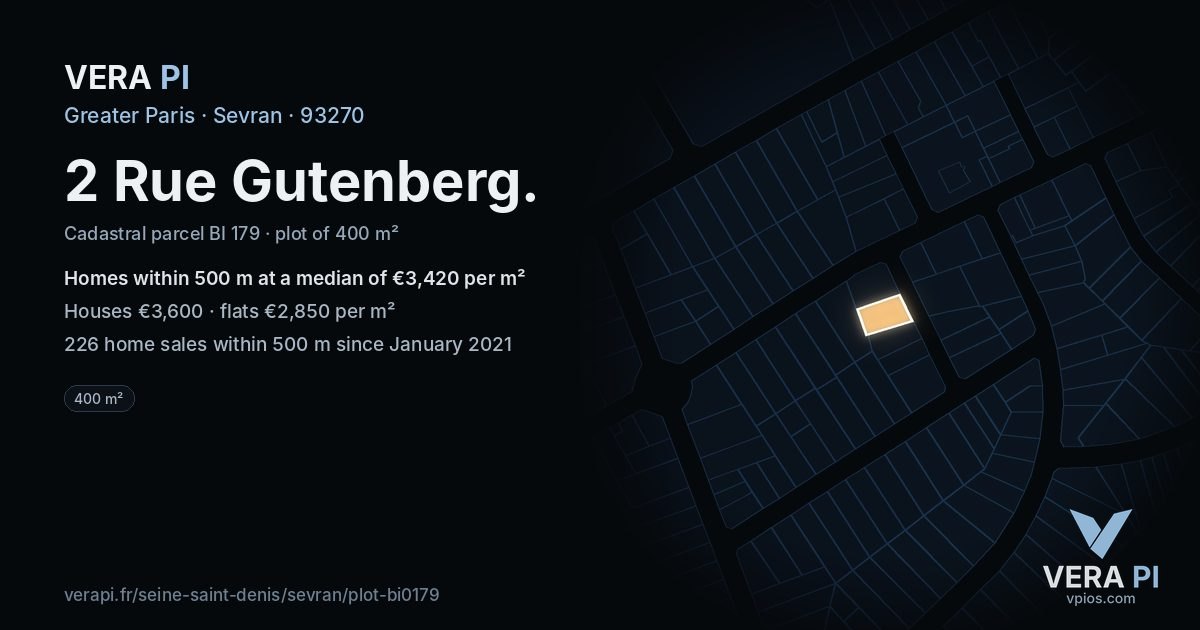 2 Rue Gutenberg, Sevran at night – the plot lit, the parcels around coloured by the prices near them
