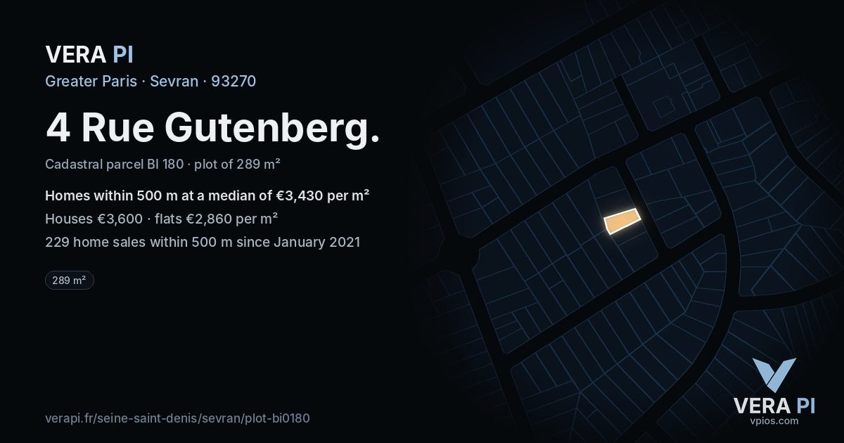 4 Rue Gutenberg, Sevran at night – the plot lit, the parcels around coloured by the prices near them