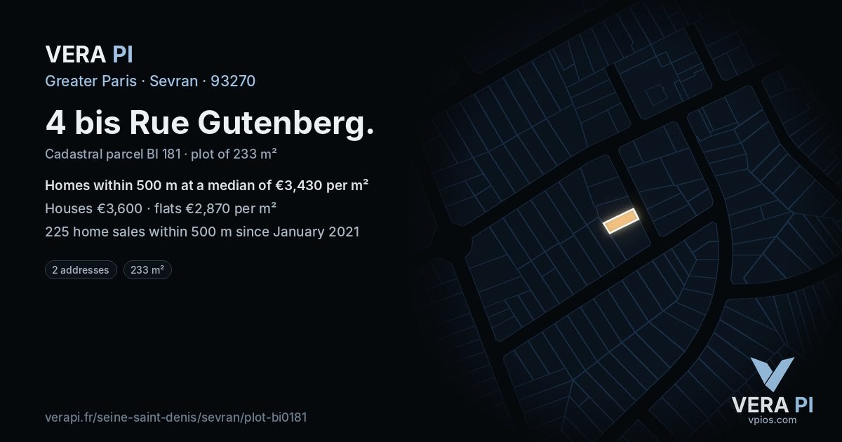 4 bis Rue Gutenberg, Sevran at night – the plot lit, the parcels around coloured by the prices near them