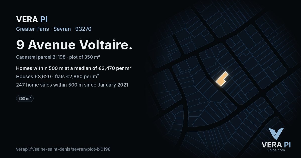 9 Avenue Voltaire, Sevran at night – the plot lit, the parcels around coloured by the prices near them