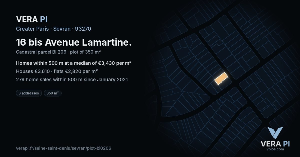 16 bis Avenue Lamartine, Sevran at night – the plot lit, the parcels around coloured by the prices near them