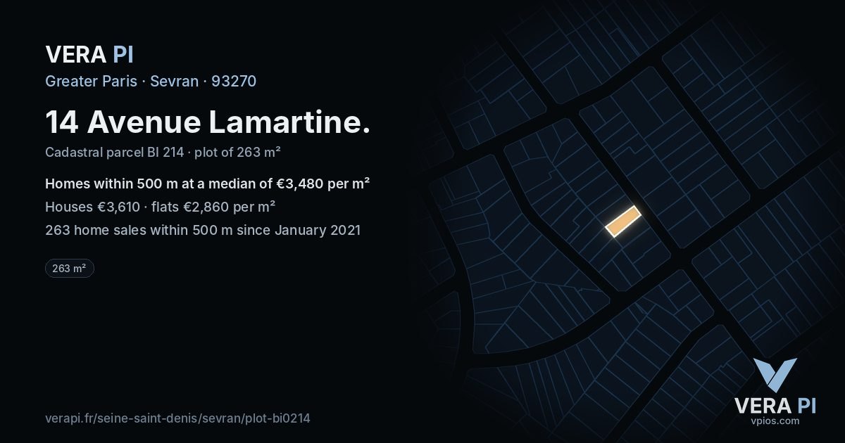 14 Avenue Lamartine, Sevran at night – the plot lit, the parcels around coloured by the prices near them
