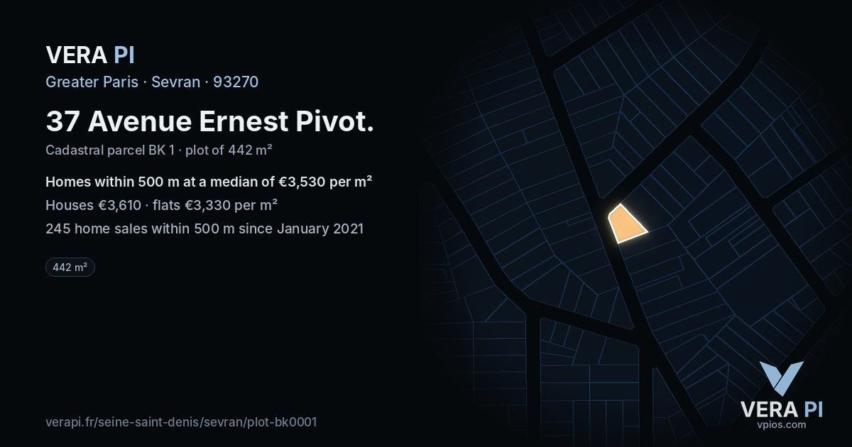 37 Avenue Ernest Pivot, Sevran at night – the plot lit, the parcels around coloured by the prices near them