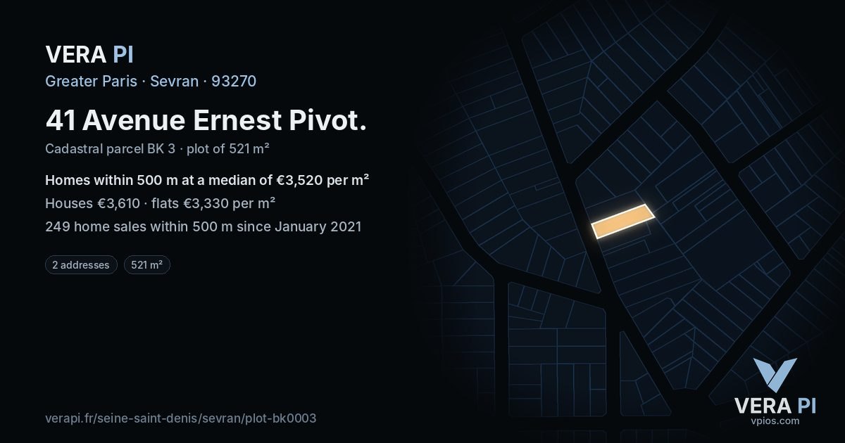 41 Avenue Ernest Pivot, Sevran at night – the plot lit, the parcels around coloured by the prices near them