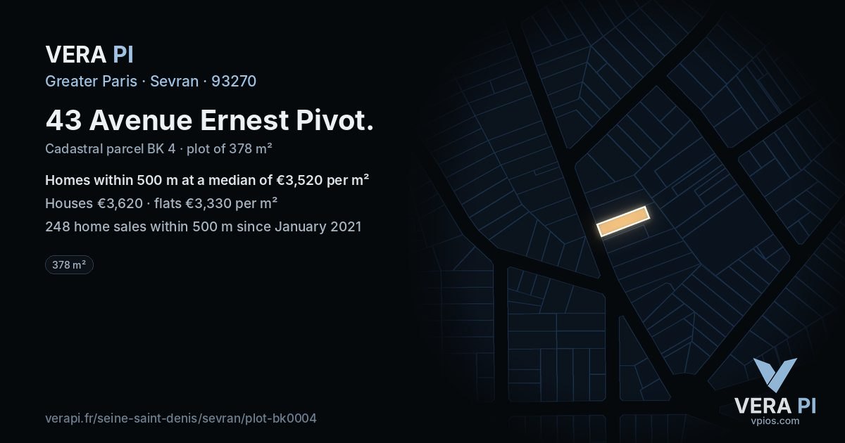 43 Avenue Ernest Pivot, Sevran at night – the plot lit, the parcels around coloured by the prices near them
