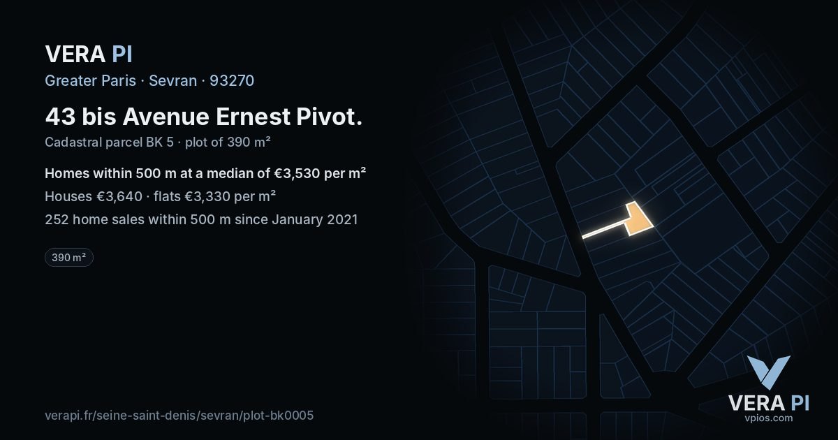 43 bis Avenue Ernest Pivot, Sevran at night – the plot lit, the parcels around coloured by the prices near them