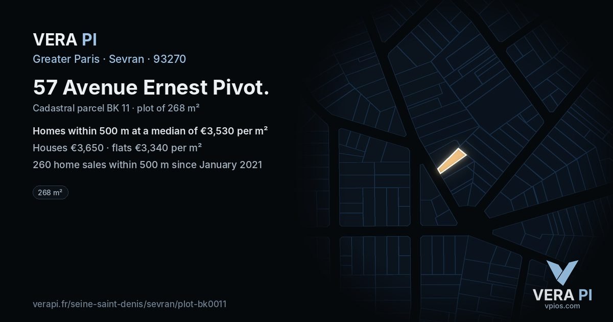 57 Avenue Ernest Pivot, Sevran at night – the plot lit, the parcels around coloured by the prices near them