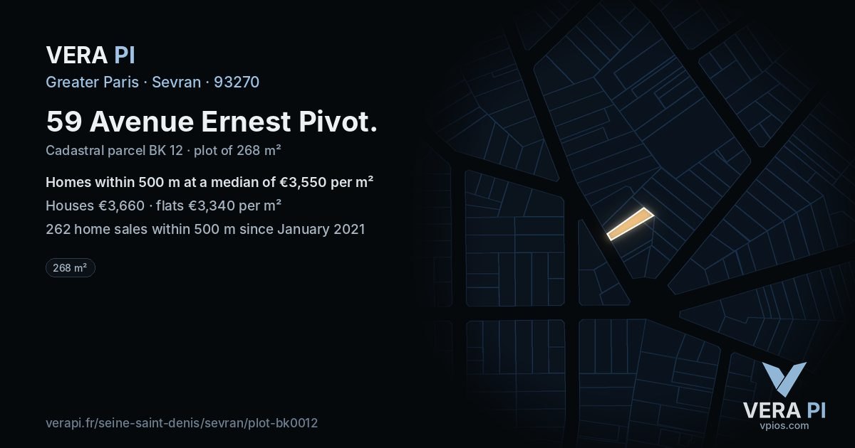 59 Avenue Ernest Pivot, Sevran at night – the plot lit, the parcels around coloured by the prices near them