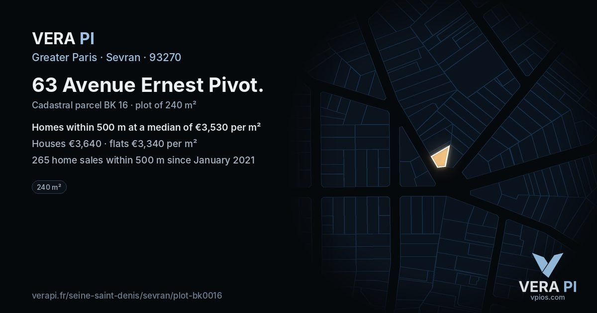 63 Avenue Ernest Pivot, Sevran at night – the plot lit, the parcels around coloured by the prices near them