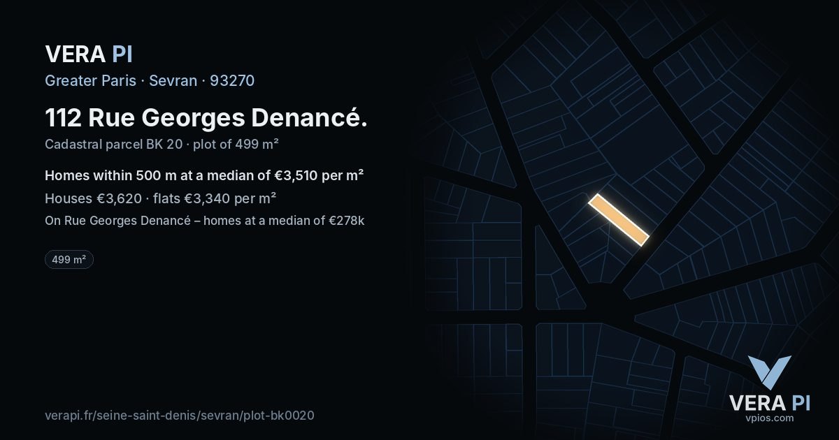 112 Rue Georges Denancé, Sevran at night – the plot lit, the parcels around coloured by the prices near them