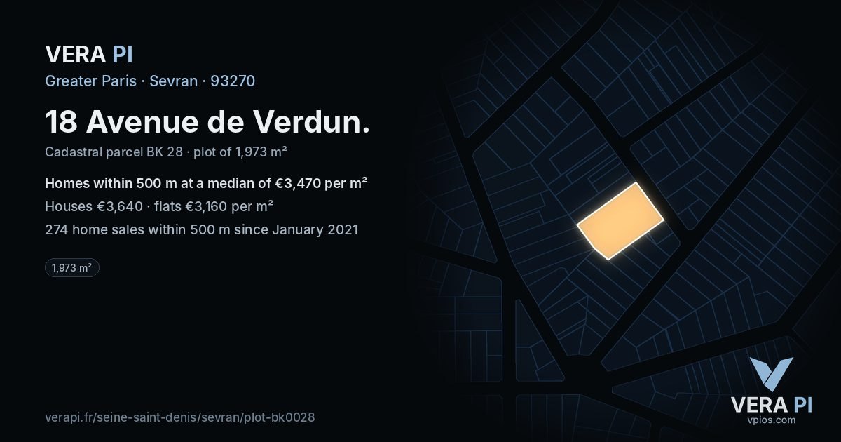 18 Avenue de Verdun, Sevran at night – the plot lit, the parcels around coloured by the prices near them